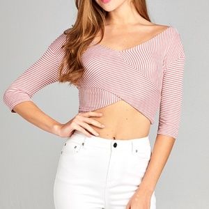 Light Red Striped Crop Top